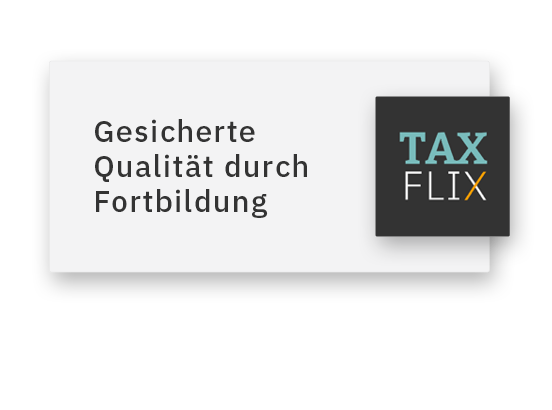 Badge_taxflix3 Vignette: TaxFlix, Gesicherte Qualität durch Fortbildung.